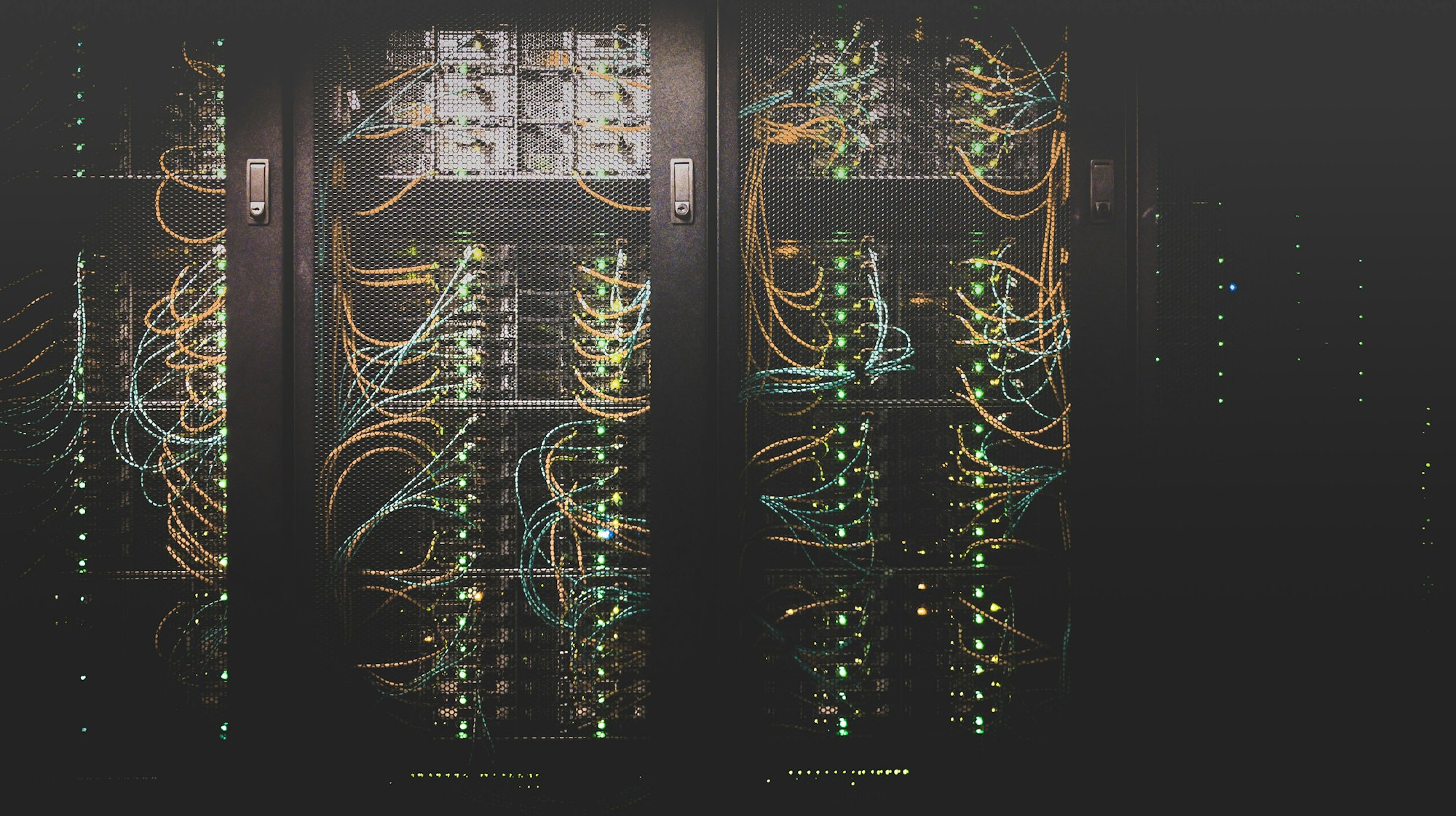 Enterprise data centre corridor with racked server infrastructure